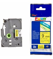 PUUN®Brother P-Touch TZE-621 9mm x 8m Sarı Üzerine Siyah Muadil Laminasyon Etiket Şeridi (Çok Renkli)