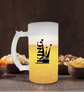 BK Gift Kişiye Özel King Tasarımlı Buzlu Cam Bira Bardağı 50cl-1 (Beyaz)