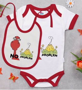 BK Kids No Problem Tasarımlı Kırmızı Bebek Body Zıbın ve Mama Önlüğü Hediye Seti-1