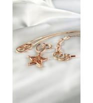 Rose Pirinç Kolye, Zirkon Taşlı Bileklik ve Yıldız Küpe