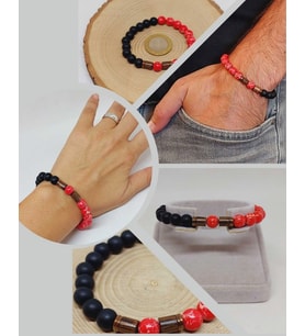 Varisit Nar Kırmızısı & Oniks Taşı 8mm Unisex Tasarım Bileklik Hawaii Model 