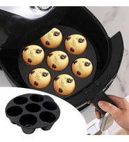   7 Gözlü Silikon Çok Amaçlı Airfryer Muffin Cupcake Kek ve Çörek Pişirme Kalıbı (Siyah)