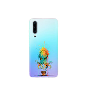 Huawei P30 ile uyumlu Splash ahtapot tasarımlı şeffaf silikon kılıf