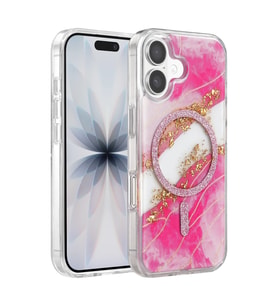 Onegif İphone 17 Lotus Simli Magsafe Kapak - Pembe