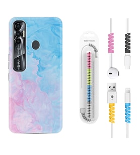 Tecno Spark 6 6 Go 8C 8 Pro 7 7 Pro Kılıf Kablo Koruma Spiral Silikon Pink Blue Abstract 1385