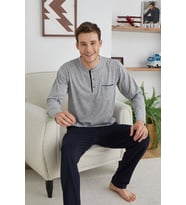 KLY 9111 Erkek Büyük Beden Midi Yaka Pijama Takım (Gri)