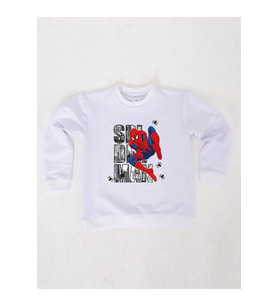 Spiderman baskılı örümcek adam pamuklu kumaş çocuk sweatshirt (Beyaz)
