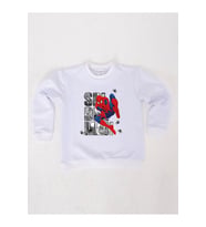 Spiderman baskılı örümcek adam pamuklu kumaş çocuk sweatshirt (Beyaz)