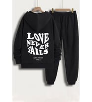 Unisex Love Never Fails Baskılı Eşofman Takımı (Siyah)
