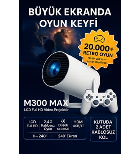 M2 Prime Projeksiyon Cihazlı 2 Gamepadli Ev Sineması ve 30.000 Nostalji Oyun