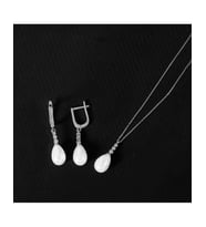 925 Ayar Tria Modeli Damla Gümüş İnci Set (Rodyum)