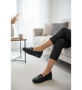 Enoch Hakiki Deri Mikro Dokulu ve Işıltılı Örgü Bantlı Ortopedik Comfort Loafer