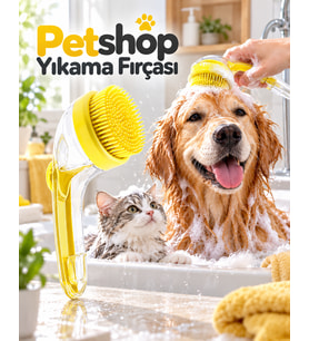 Lexroo Kedi Köpek Banyo ve Masaj Fırçası Şampuan Hazneli Yumuşak Silikon Uçlu Yıkama Aparatı