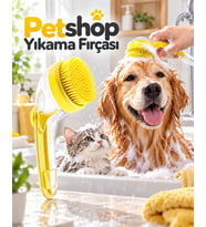 Lexroo Kedi Köpek Banyo ve Masaj Fırçası Şampuan Hazneli Yumuşak Silikon Uçlu Yıkama Aparatı