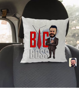 BK Gift Kişiye Özel Erkek Big Boss Karikatürlü Kare Araç Koltuk Yastığı-4