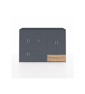 Hyperion Dolap 12 Raflı 2 Çekmeceli 7 Kapaklı 220x44x163 Antrasit-Antrasit/Çam
