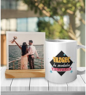 Kişiye Özel Fotoğraflı Vazgeç Bu Sevdadan Yıpranırsın Tasarımlı Kupa ve Fotoğraf Çerçeveli Hediye Seti oh902