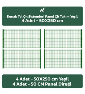 KONAK TEL ÇİT SİSTEMLERİ 4 ADET TAKIM PANEL ÇİT TELİ 50X250 CM (Yeşil)