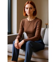 Kadın Pembe Viskon Ribana Dokulu Fitted Bisiklet Yaka Uzun Kollu Crop Bluz Günlük Kullanıma Uygun