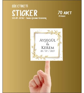 Gold Renk Nişan Düğün Söz Hediyelik Madlen Etiketi Kare 70 Adet 1 tabaka