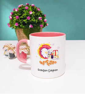Grafiker Tasarımlı Kişiye Özel Hediye Grafiker Kupa Bardak Pembe