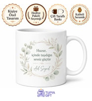 İsme Özel Huzurlu Yazılı Kupa Bardak Kişiye Özel Hediye Porselen Mug
