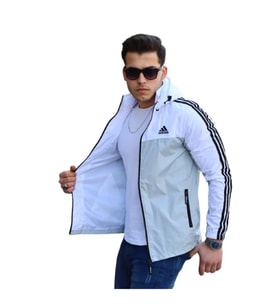 Adidas Erkek The Run Kapüşonlu Yağmurluk A-02074 - Mavi - XL (Gri)
