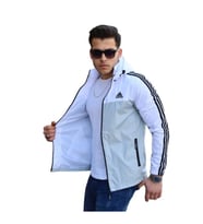 Adidas Erkek The Run Kapüşonlu Yağmurluk A-02074 - Mavi - XL (Gri)