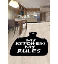 Siyah Lazer Kesim My Kitchen My Rules Mutfak Halısı MT21