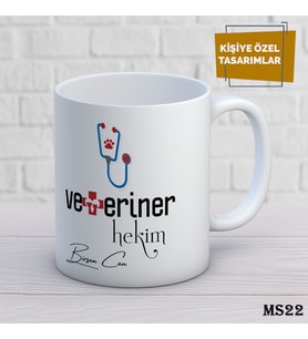 Kişiye Özel Meslek Temalı Kupa  İsimli & Fotoğraflı Premium Hediye Bardak Veteriner