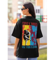 Guns N' Roses Use Your Illusion Yazılı Sırt Baskılı Unisex Oversize Rock Metal Müzik Grubu Tişört