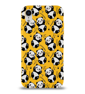 Apple iPhone XR Uyumlu Lansman Kılıf Panda Tasarımlı İçi Kadife Kapak-Sarı (Şeffaf)