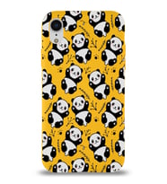 Apple iPhone XR Uyumlu Lansman Kılıf Panda Tasarımlı İçi Kadife Kapak-Sarı (Şeffaf)
