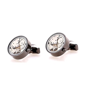 Omark Cotton Watch Black Saat Mekanizmalı Kol Düğmesi (Siyah-Haki-Gri)