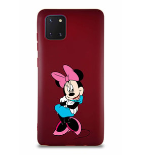 Samsung Galaxy A81 Soft Premier Kapak Minnie Mouse-D Tasarımlı Silikon Kılıf - Mürdüm (Şeffaf)