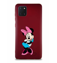 Samsung Galaxy A81 Soft Premier Kapak Minnie Mouse-D Tasarımlı Silikon Kılıf - Mürdüm (Şeffaf)
