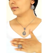 Sonsuzluk Model Taşlı Telkari Gümüş Üçlü Set