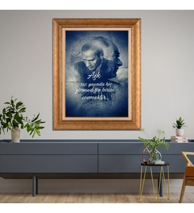 Altın Paspartulu Atatürk  Çerçeveli Tablo C194 (Gold)