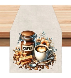 Love Coffee Tasarımlı Runner, Runer, Masa Örtüsü, Sofranıza Zarafet Katın Runner (Krem)