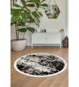 Dijidekor Halı siyah Cool K1310 Saçaklı Yuvarlak Kesme İnce Yolluk Kilim Salon Halısı Modelleri (Yeşil-Siyah)