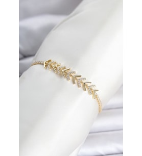 Pirinç Gold Renk Zirkon Taşlı Çavuş Model Su Yolu Kadın Bileklik 5886 - HPSBYI5783-4992