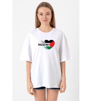 Heart Palestine Flag Beyaz Kadın Oversize Tshirt