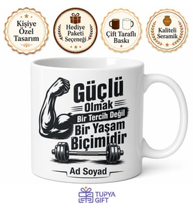 Fitness Eğitmenine Hediye Kas Temalı Özel Baskılı Porselen Kupa Bardak