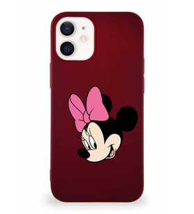 Apple iPhone 12 Mini Soft Premier Kapak Minnie Mouse-B Tasarımlı Silikon Kılıf - Mürdüm (Şeffaf)