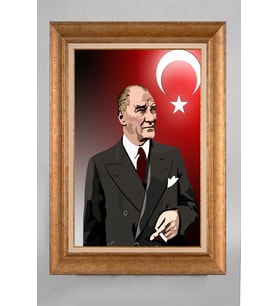 Altın Varaklı Paspartulu Çerçeveli Atatürk Tablo sd236