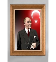 Altın Varaklı Paspartulu Çerçeveli Atatürk Tablo sd236