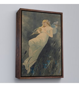 Çerçeveli Alphonse Mucha'nın İris Çiçekleriyle Elf Tablo (Kahverengi)