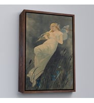 Çerçeveli Alphonse Mucha'nın İris Çiçekleriyle Elf Tablo (Kahverengi)