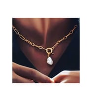 Kadın Gold 925 Ayar Gümüş İnci Taşlı Halka Tasarım Kolye