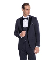 Velvet Yakalı Slim Fit Lacivert Erkek Damatlık - Wessi